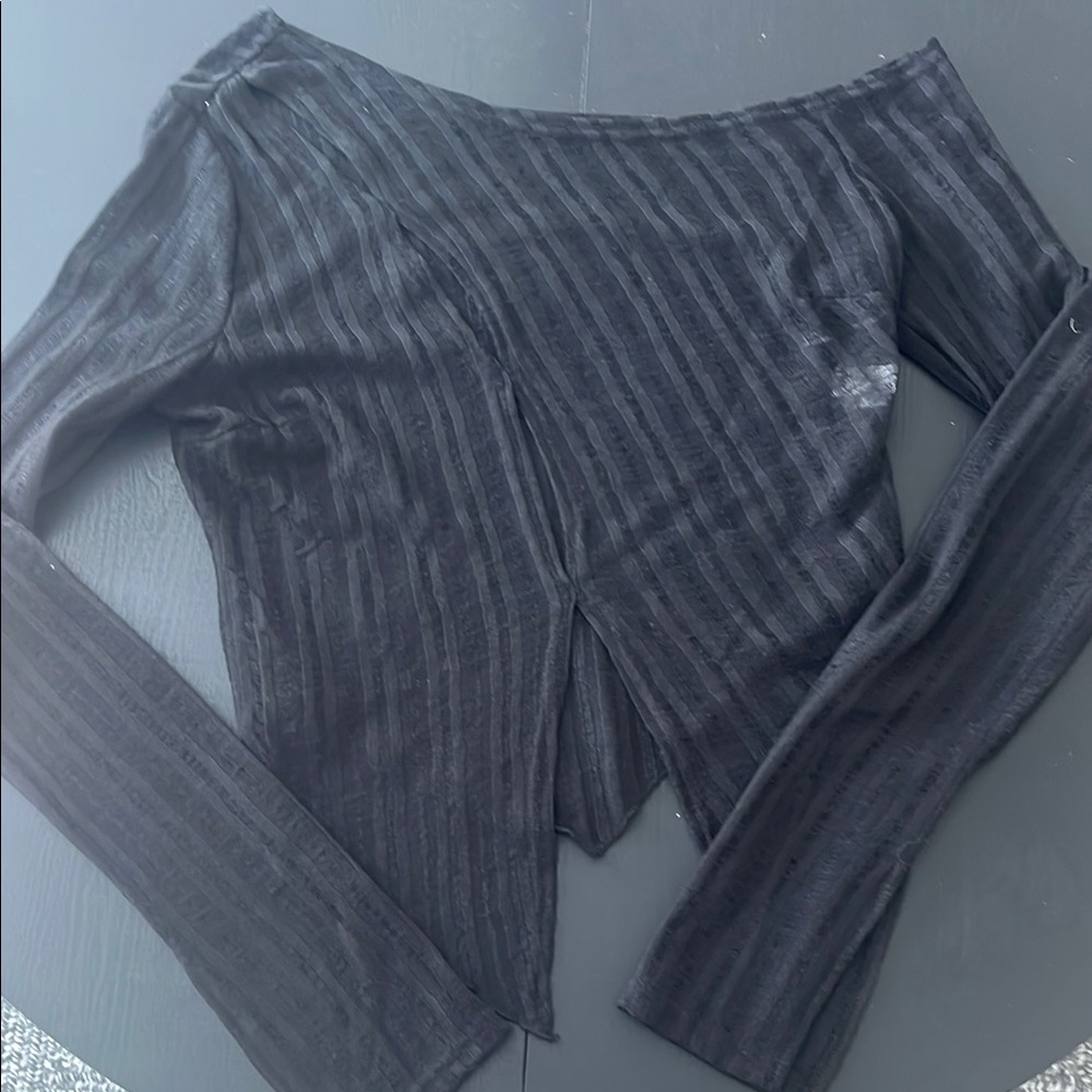 Black Sheer Striped Long Sleeve Top